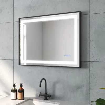 Produktbild von Badspiegel Badezimmerspiegel Led Spiegel mit Beleuchtung 80x60 Wandspiegel Lichtspiegel schwarz Dimmbar Antibeschlag Touch Kaltweiß Neutralweiß Warmweiß Vertikal und Horizontal möglich