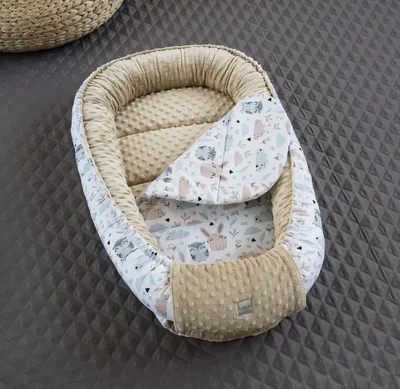 Produktbild von HASE Beige Weiß/ MINKY Fleece Babynestchen Unterlage 2 Tlg SET Babynest Wicleklunterlage Reisebett Babydecke Babyausstattung 4 Jarhreszeiten PREMIUM