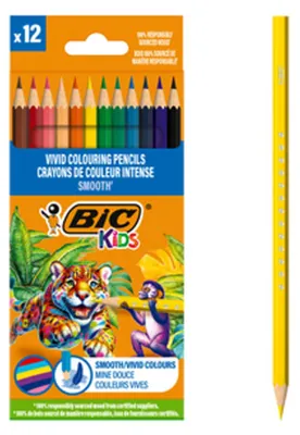 Image de Bic Kids Smooth Eco crayons de bois pour enfants, boîte de 12 couleurs