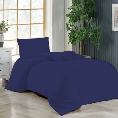 Produktbild von Bettwäsche 135x200 + 80x80 cm Dunkelblau Bettbezug Baumwolle, 2-teilig