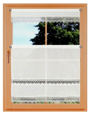 Produktbild von Landhaus-Scheibengardine Inkas aus Vogtländischer Spitze mit Stickereikante, Kurzgardine in Natur, Höhe x Breite 16 x 106 cm