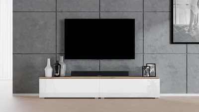 Produktbild von AX LIVING TV Bank Loriano 2x100 cm stehend Eiche Wotan/weiß Hochglanz