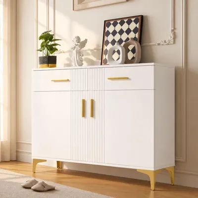 Zdjęcie produktu dla Komoda, 2 drzwi, 2 szuflady, wymiary: 80 x 35 x 79,5 cm. Uchwyty i nóżki metalowe. Idealna do salonu, przedpokoju, jadalni. Szafka RTV, pojemna, nowoczesny design