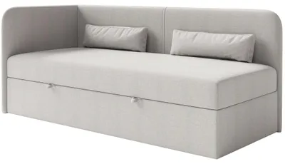 Produktbild von Selsey Calmmo – Jugendbett 90x200 mit Bettkasten, Chenille-Bezug, Kopfteil links, Hellgrau