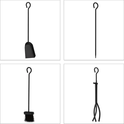 Produktbild von Relaxdays Kaminbesteck 5 tlg., modern, Kamingarnitur mit Schürhaken, Zange, Kaminbesen, Ascheschaufel & Ständer, schwarz