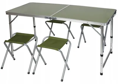 Produktbild von Klappbarer Campingtisch Set 120x60 cm mit 4 Stühlen – Koffertisch faltbar, Aluminium, Picknick & Camping Set