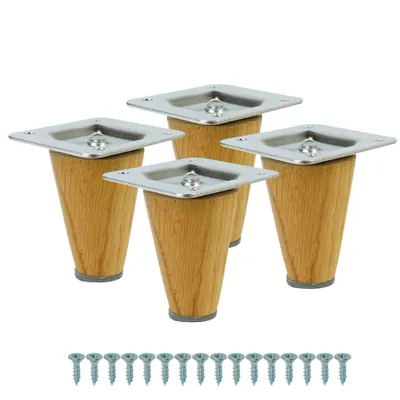 Produktbild von Möbelbeine aus lackierter Eiche, gerade Form, 6 cm, Montagefertiges Set, 4 Stück mit Schrauben