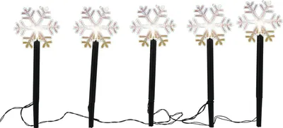 Produktbild von LED Gartenstecker 5er Set Schneeflocken - 35 cm - LED Gartenstecker mit Timer - Weihnachts Winter Deko für Garten, Balkon und Terrasse