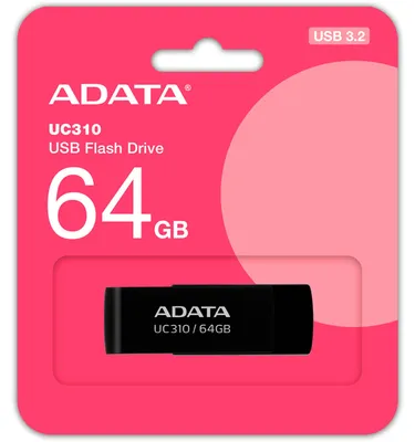Produktbild von ADATA UC310, 64 GB, USB Typ-A, 3.2 Gen 1 (3.1 Gen 1), 100 MB/s, Drehring, Schwarz