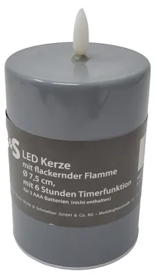Produktbild von LED Kerze Grau Glas hochglanz 3D Flamme 6 Stunden Timer 10 x 7,5 Ø cm