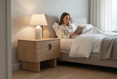 Produktbild von Brauner Nachttisch mit Schubladen Holztisch moderne Schlafzimmermöbel