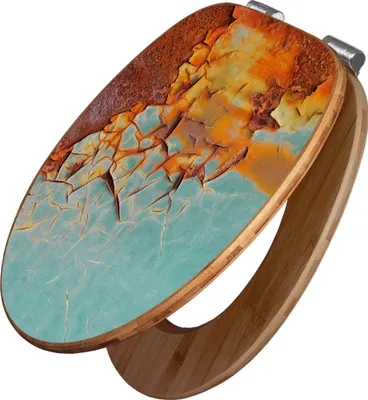 Produktbild von banjado Design WC Sitz Bambus Absenkautomatik -Rost und Blau - Toilettendeckel mit Absenkautomatik Holz/hochwertiger Bambus Klodeckel/WC-Sitz für alle gängigen Toiletten [TDB2 12600]
