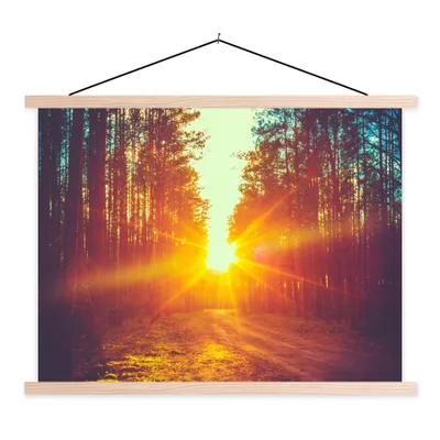 Produktbild von MuchoWow® Textilposter Sonnenuntergang - Bäume - Wald - Natur 60x45 cm mit holzfarbenen Rahmen - Bild