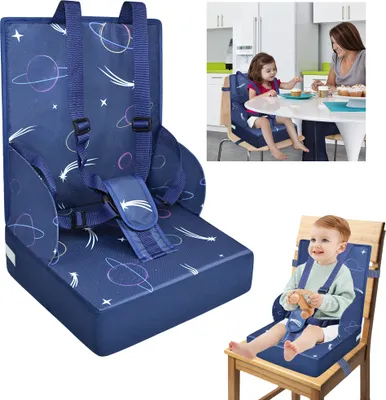 Produktbild von LZQ Booster Chair Child Skládací dětská židle s nastavitelným bezpečnostním popruhem Booster Travel Chair Sedadla vhodná pro většinu jídelních židlí, modrá