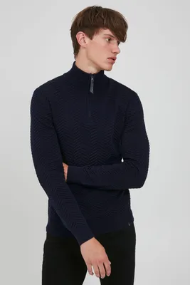 Produktbild von INDICODE IDBanjamon Herren Strickpullover Troyer Grobstrick Pullover mit Stehkragen