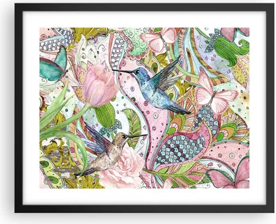 Produktbild von Gerahmtes Poster - Schwarzer Rahmen - Vogel Schmetterling Blume - 50x40 cm - Wand Bild - Wanddeko - Wandbilder - Wandposter - Bilderrahmen - Bilder - Kunstdruck - Wandbild - P2BAA50x40-4065