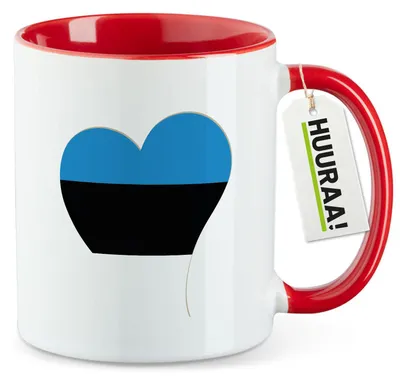 Produktbild von Huuraa Kaffeetasse Estland Flagge Herz 330ml Rot Keramik Kaffeebecher Geschenkidee