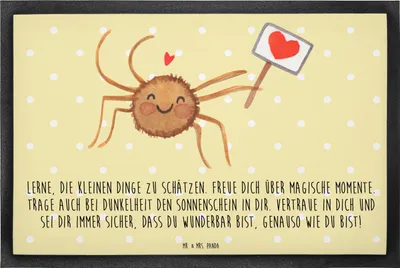 Produktbild von Mr. & Mrs. Panda Bodenvorleger Spinne Agathe Motivation 40 x 60 cm - Gelb Pastell - Geschenk, Dankeschön, Vertrauen, Schmutzfänger, Fussmatte, Liebe, Schmutzmatte, Glück