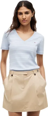 Produktbild von Tommy Hilfiger Damen T-Shirt Kurzarm New Slim Cody mit V-Ausschnitt, Blau (Fine