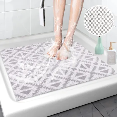 Image de Tapis de douche Lurowo, antidérapant, tapis de bain en loofah, avec drainage, en PVC