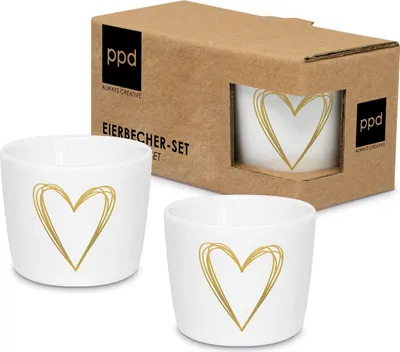 Produktbild von Eierbecher Eierhalter Herz in Gold aus Porzellan 2er-SET