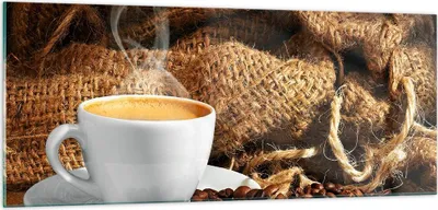 Produktbild von Bilder auf glas - Cappuccino Tasse Körner Beutel - 100x40cm - Glasbilder - Wandbilder - Kunstdruck - zum Aufhängen bereit - Wanddekoration aus Glas - Glas Bilder - Wandbild auf Glas - GAB100x40-2383