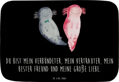Produktbild von Mr. & Mrs. Panda Badteppich Axolotl Freundin - Schwarz - Geschenk, Lurch, duschmatte, Duschvorleger, Badematte, Badvorleger, Valentinstag, Badezimmerteppich, Liebe