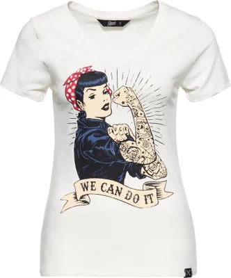 Produktbild von QUEEN KEROSIN Kurzarmshirt Mit Großem Vintage Druck Vorne We Can Do It Offwhite Xxl