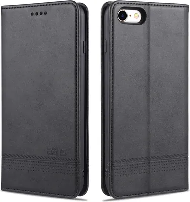 Image de LaimTop Housse en cuir pour iPhone SE 2020, étui à rabat Portefeuille Fermeture magnétique Support Housse de protection pour iPhone SE 2020 / iPhone 7 / 8 Noir