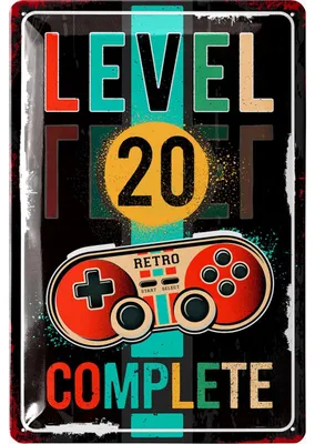 Produktbild von Blechschild 20 Schild Geburtstag - LEVEL 20 COMPLETE - Deko 20 Geburtstag Mann, 20 Geburtstag Deko für Gamer, lustiges Geburtstagsschild 20