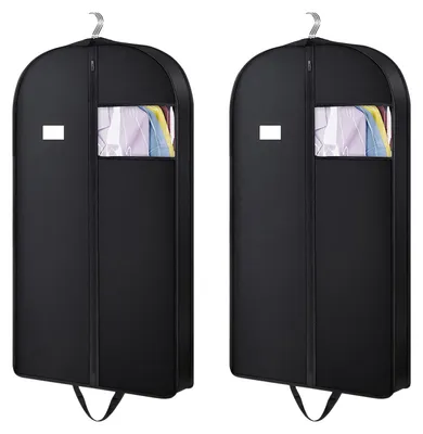 Image de Housse de rangement pour ensemble deux pièces long, noire, housse pliable avec fermeture à glissière, housse anti-poussière pour robes, manteaux, chemises (110 x 60 cm)