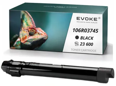 Obrázok produktu pre Evoke tonerová kazeta kompatibilná s tlačiarňou Xerox C7020, model 106R03745, čierna, výtlačnosť 23 600 strán, kompatibilná s modelmi VersaLink C7020, C7020DN, C7025, C7025DX, C7030