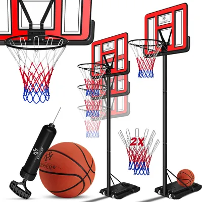 Produktbild von KESSER® Basketballkorb Premium mit Ständer Rollen Inkl. Basketball + Pumpe verstellbare Korbhöhe 230 bis 305 cm höhenverstellbar Korbanlage Outdoor komplett Basketballanlage, Rot