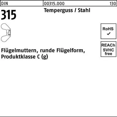 Produktbild von Reyher Flügelmuttern DIN 315 Temperg. M 6 (100 Stück)