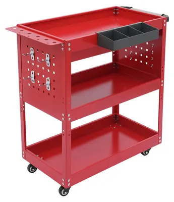 Produktbild von Werkzeugwagen - Rollbarer Werkstattwagen mit 3 Ebenen - Traglast 250 kg - 4 Lenkrollen - Rot