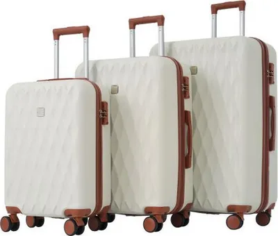 Produktbild von AIORBER Koffer-Set, M-L-XL-Set, Teleskopische Zugstangen, geräuscharme 360° Rollen groß, mit 2 Bremsrollen, leicht,ABS-Material, Kreuzgurte, Weiß