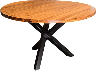 Produktbild von Runder Esszimmertisch 120 cm Isabella, Esstisch cognacfarben, Akazienholz massiv, Sternfuß aus Metall Schwarz, aufgedoppelte Tischplatte 35 mm