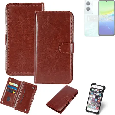 Produktbild von K-S-Trade 360° Hülle kompatibel mit Vivo Y36c braun Kunstleder Case BookCase WalletCase Kunstlederederhülle Handyhülle, Rundumschutz Bumper (1x)