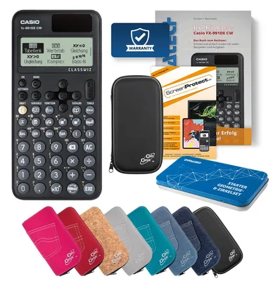 Produktbild von Casio FX-991 DE CW Taschenrechner mit Tasche schwarz, Folie, Fachbuch & Zirkel Set