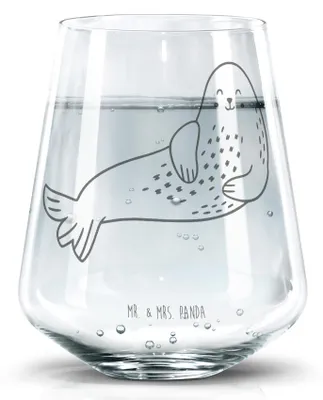 Produktbild von Mr. & Mrs. Panda Glas Robbe Lachen - Transparent - Geschenk, Lustige Sprüche, Nordsee, Ostsee, Strand, Seehund, getränkebecher, Becherglas, Trinkglas, Robben, Meerestier
