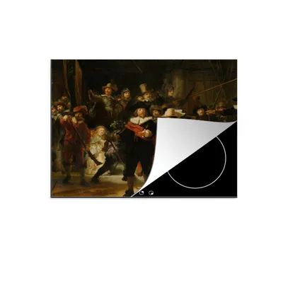 Produktbild von KitchenYeah© Herdabdeckplatte Die Nachtwache - Gemälde von Rembrandt van Rijn , 57x51cm, Küche Deko, Glaskeramikkochfeld Herdabdeckung, Abdeckplatte fùr Kochfeld