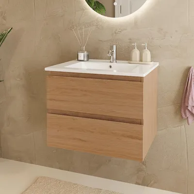 Zdjęcie produktu dla LOMAZOO MARENZA 60 cm, jasny dąb, biała umywalka