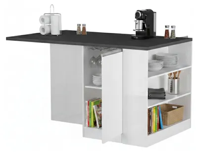 Immagine prodotto di Dmora Isola da Cucina Abern 90x160x90h cm Bianco Lucido, Modulabile 7 Vani  Italy