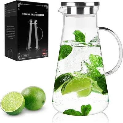 Produktbild von Famanu Wasserkanne 2,2 Liter - Glaskanne mit Deckel aus Borosilikatglas