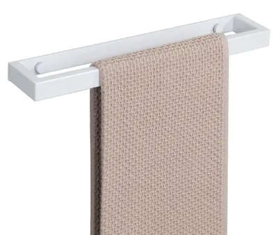 Image de Porte-serviettes sans perçage, blanc ; barre porte-serviettes sans perçage, autocollante ou à percer ; fixation murale en acier inoxydable ; porte-serviettes pour salle de bains et cuisine, 30 cm