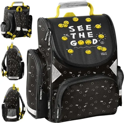 Produktbild von PASO Schulranzen für Kinder 1.-3. Klasse Smiley Schwarz