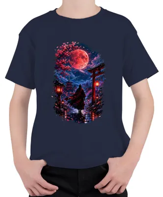 Productafbeelding van Samurai, Ronin, Japan, Torii, Fuji, Katana, Kersenbloesem, Y2K, Bushido, Zen, Kinder T-shirt, Marineblauw, maat 116