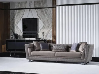 Image de Canapé 4 places gris en bois et tissu, design moderne