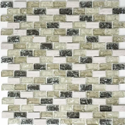 Produktbild von Mosaikfliese Transluzent graugrün Brick Glasmosaik Crystal Stein graugrün MOS87-B1152