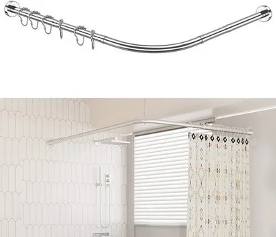 Zdjęcie produktu dla Unyqoos® Regulowana, L-kształtna listwa do zasłon prysznicowych ze stali nierdzewnej 304, teleskopowa, o długości 70-95 cm / 105-165 cm, montowana bez wiercenia, w zestawie 18 pierścieni, udźwig 10 kg